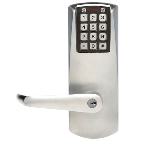 Dormakaba E-Plex 2000 Mortise Lock, 100 Access Codes, No Deadbolt, Schlage C Keyway, Satin Chrome E2066XSLL-626-41